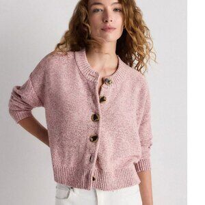Quince Pink Cropped Cotton Cardigan Medium - NWOT